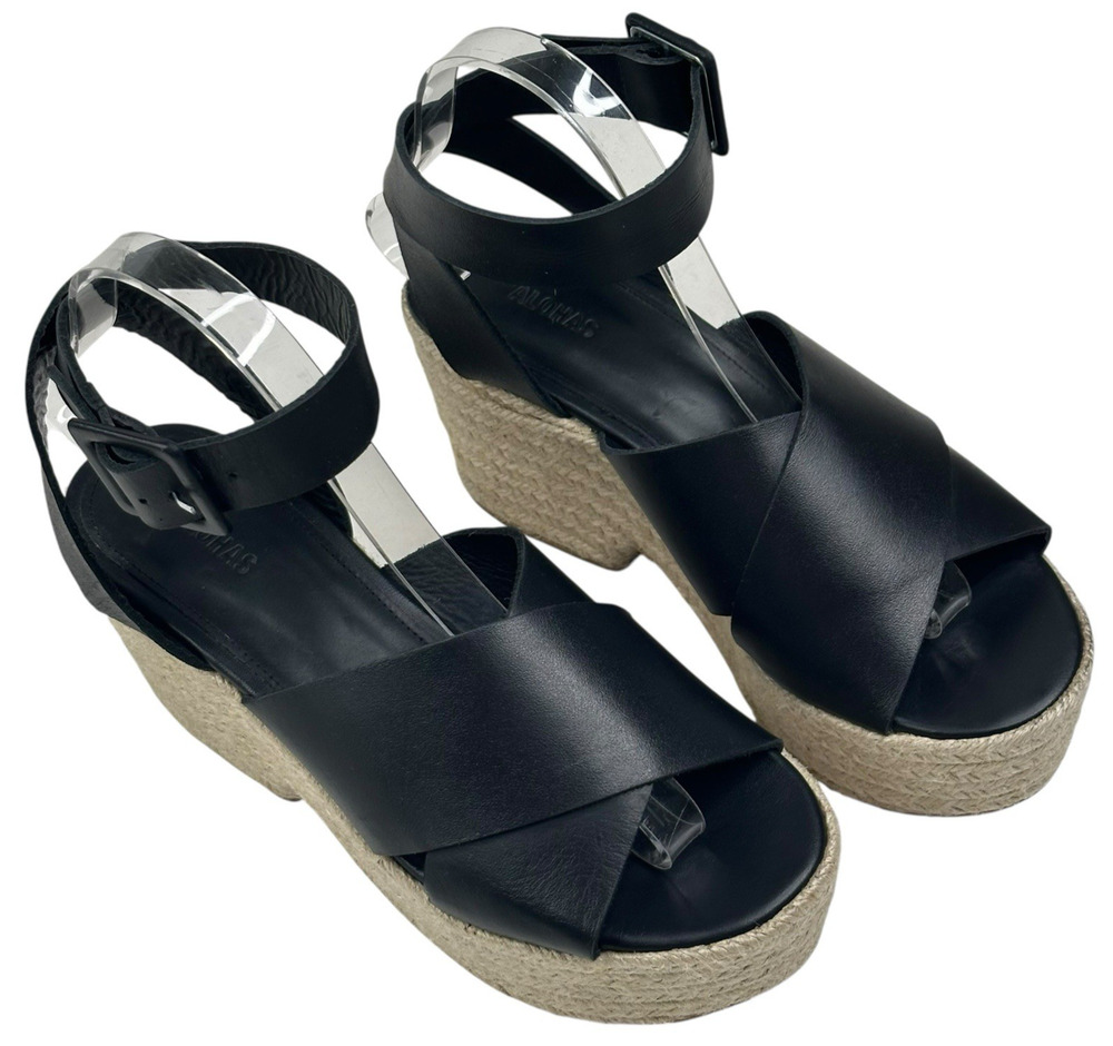 ALOHAS Lyla Black Leather Espadrille Platform Sandals Size 39 US 8-8.5 New $268